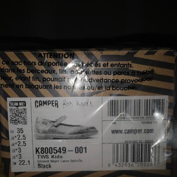 Camper TWINS Mary Jane Girls Black Leather Ortholite Shoes Girls Size K 3 EU 35 - Picture 7 of 7